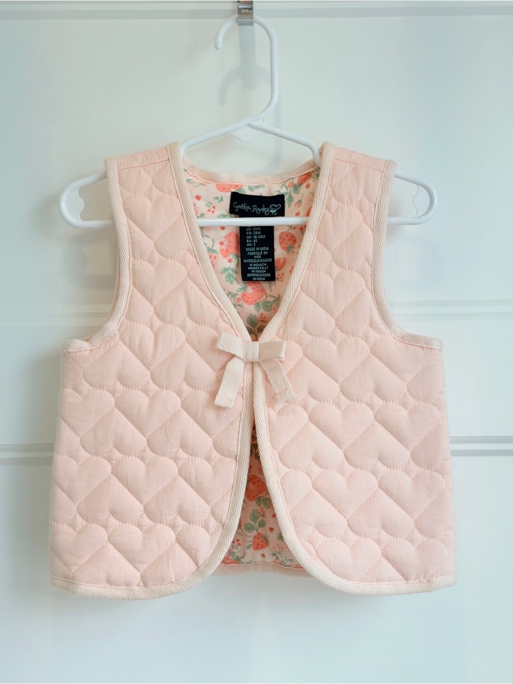 Carter's Pink Quilted Heart Vest with Bow Accent